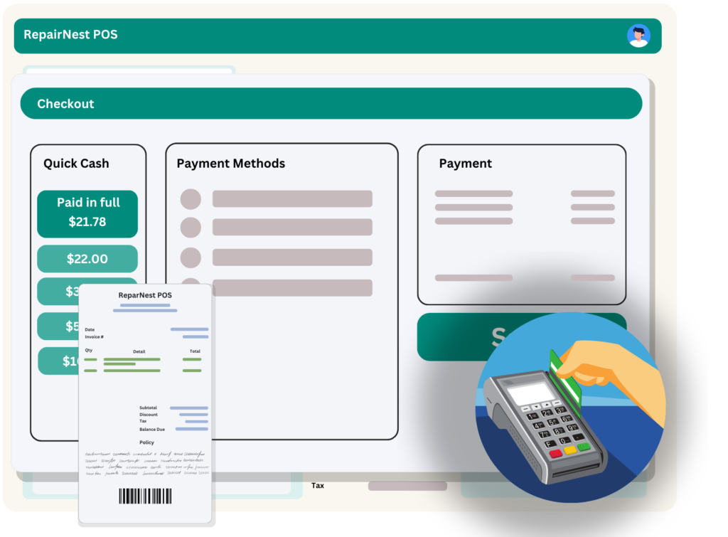 RepairNest POS card payment at the counter