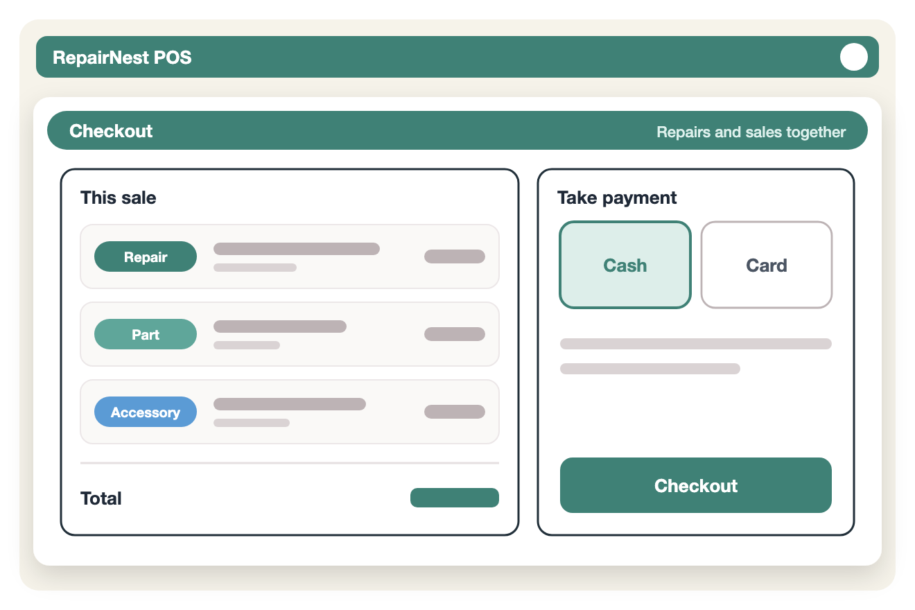 Illustration of a checkout with a repair, a part and an accessory on the same sale